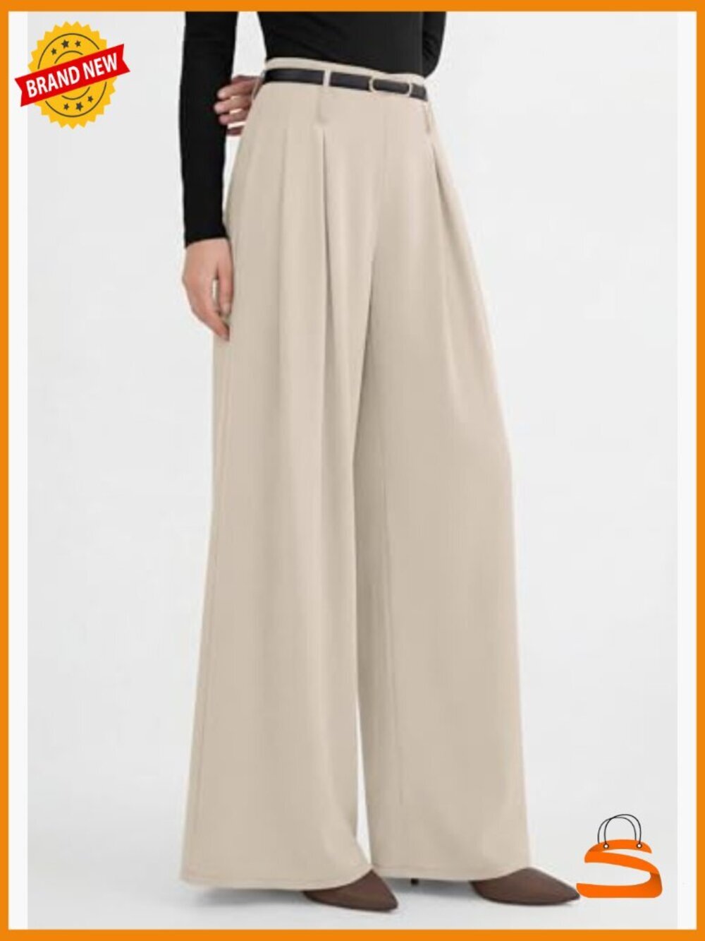 High Waisted Wide Leg Palazzo Pants Pleated Slacks Business Casual Flowy - Picture 3 of 7